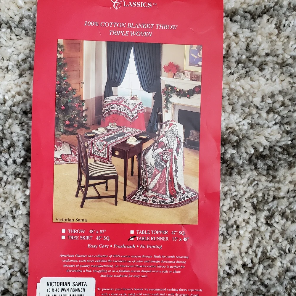 Vtg Triple Woven Cotton Santa Table Runner EUC